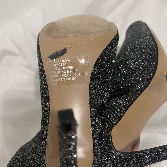 Steve Madden Rakel Sparkly Sock Bootie Size 6.5 M Black Silver Glitter Party - Picture 6 of 10